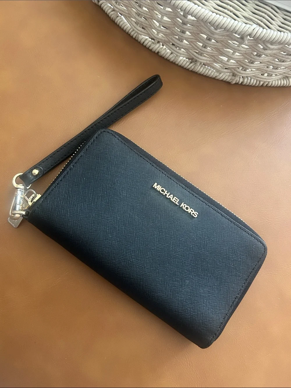 Michael Kors Black Leather Zip Wrislet